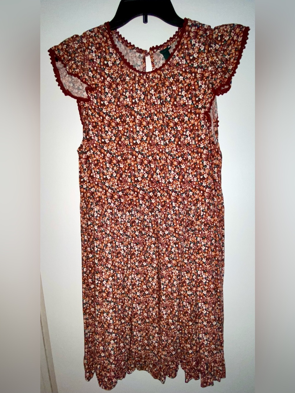 wild fable Rust Floral Mini Dress with Ruffle Sleeves